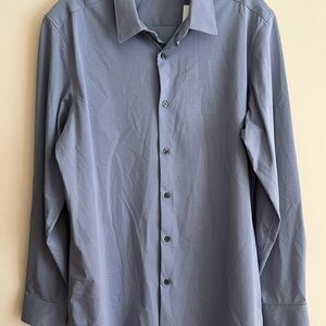 THEORY SYLVAIN MENS SHIRT IN STRUCTURE KNIT SLATE BLUE - NWT - M